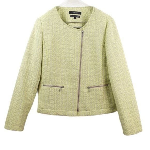 Opus Jackets & Blazers - OPUS Size 40 Chartreuse Green Gray Tweed Jale SP Zip Front Moto Jacket Blazer